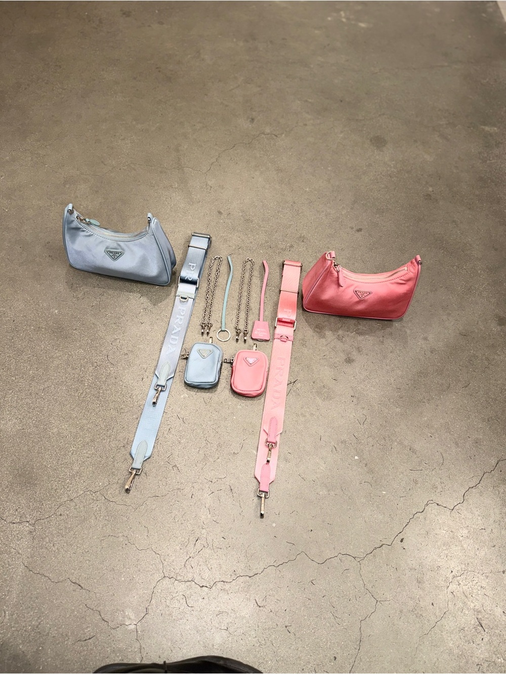 Prada 2005 reedition 2 set bundle Nylon Mini Shoulder Bag Set Light Blue & Pink